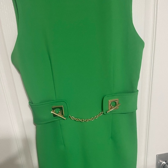 Halston Women's Kelly Parakeet Green Gold Hardware Toggle Belt Dress Crew - Picture 7 of 9